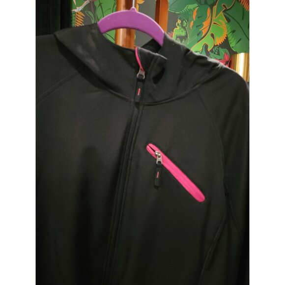 Women's Black Hooded Jacket 3X 22W-24W W/ Pink Accents Full Zip Pockets Polyeste - Picture 2 of 16